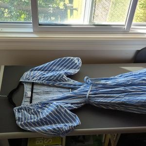 Striped Maxi wrap dress with puff sleeves